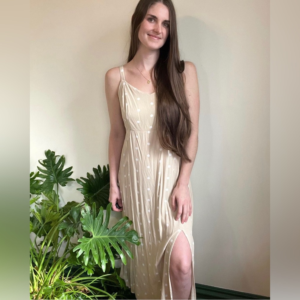 Old Navy | Polka Dot Midi Dress With Front Slit - Picture 3 of 4